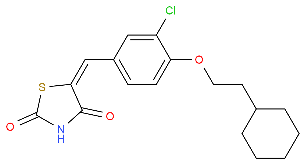 (5E)-5-{[3-chloro-4-(2-cyclohexylethoxy)phenyl]methylidene}-1,3-thiazolidine-2,4-dione_分子结构_CAS_1239610-72-0