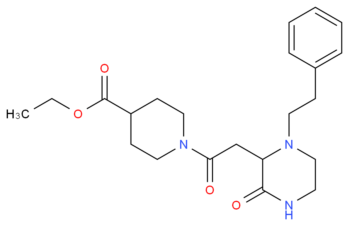 ethyl 1-{[3-oxo-1-(2-phenylethyl)-2-piperazinyl]acetyl}-4-piperidinecarboxylate_分子结构_CAS_)