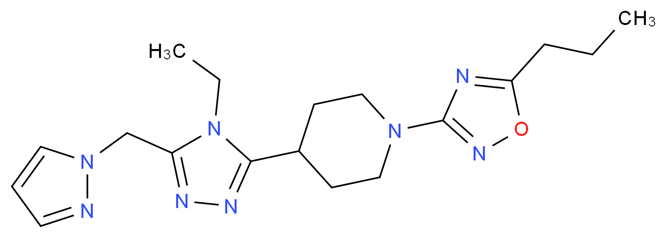 4-[4-ethyl-5-(1H-pyrazol-1-ylmethyl)-4H-1,2,4-triazol-3-yl]-1-(5-propyl-1,2,4-oxadiazol-3-yl)piperidine_分子结构_CAS_)