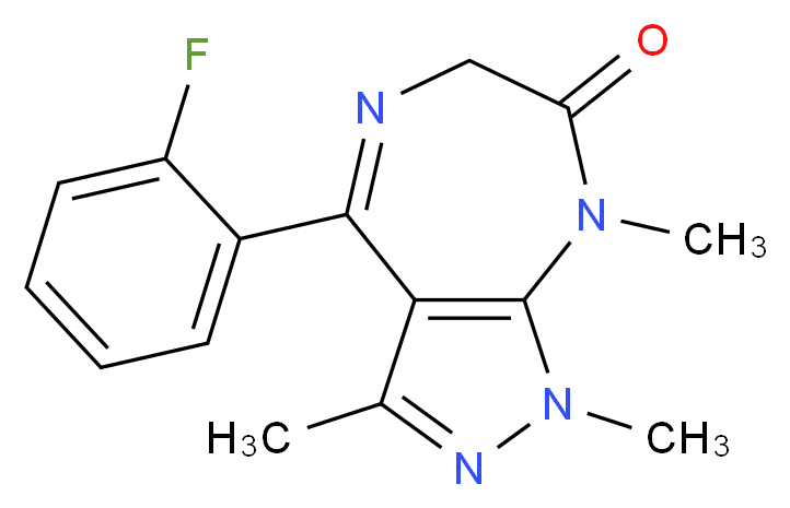 4-(2-fluorophenyl)-1,3,8-trimethyl-1H,6H,7H,8H-pyrazolo[3,4-e][1,4]diazepin-7-one_分子结构_CAS_31352-82-6