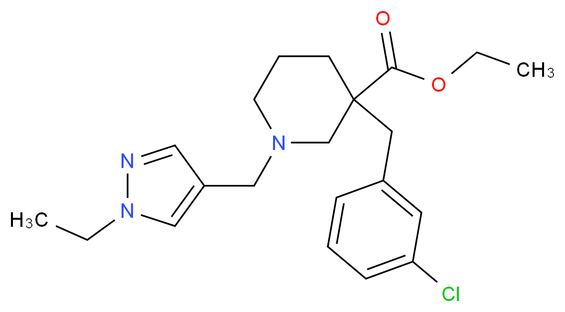 ethyl 3-(3-chlorobenzyl)-1-[(1-ethyl-1H-pyrazol-4-yl)methyl]-3-piperidinecarboxylate_分子结构_CAS_)