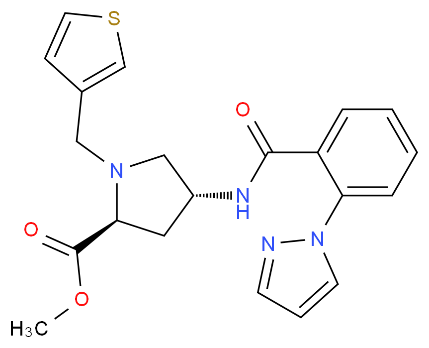 methyl (4R)-4-{[2-(1H-pyrazol-1-yl)benzoyl]amino}-1-(3-thienylmethyl)-L-prolinate_分子结构_CAS_)