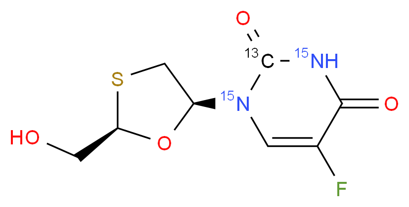 cis 5-Fluoro-1-[2-(hydroxymethyl)-1,3-oxathiolan-5-yl]-2,4(1H,3H)-pyrimidinedione-13C,15N2 _分子结构_CAS_1217728-33-0)