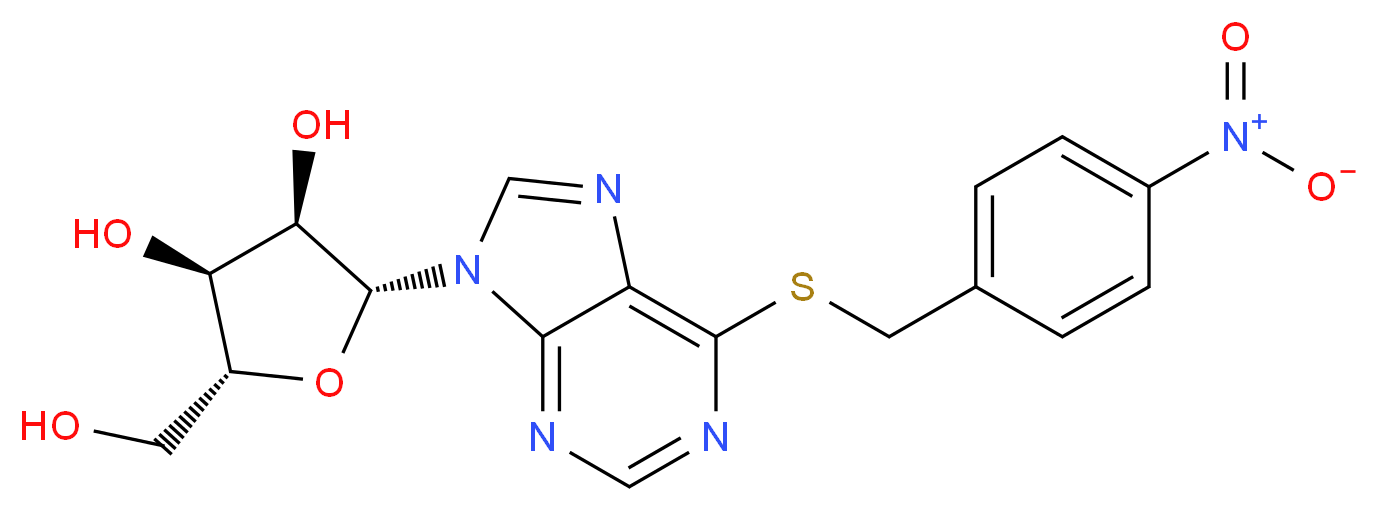 (2R,3S,4R,5R)-2-(hydroxymethyl)-5-(6-{[(4-nitrophenyl)methyl]sulfanyl}-9H-purin-9-yl)oxolane-3,4-diol_分子结构_CAS_38048-32-7