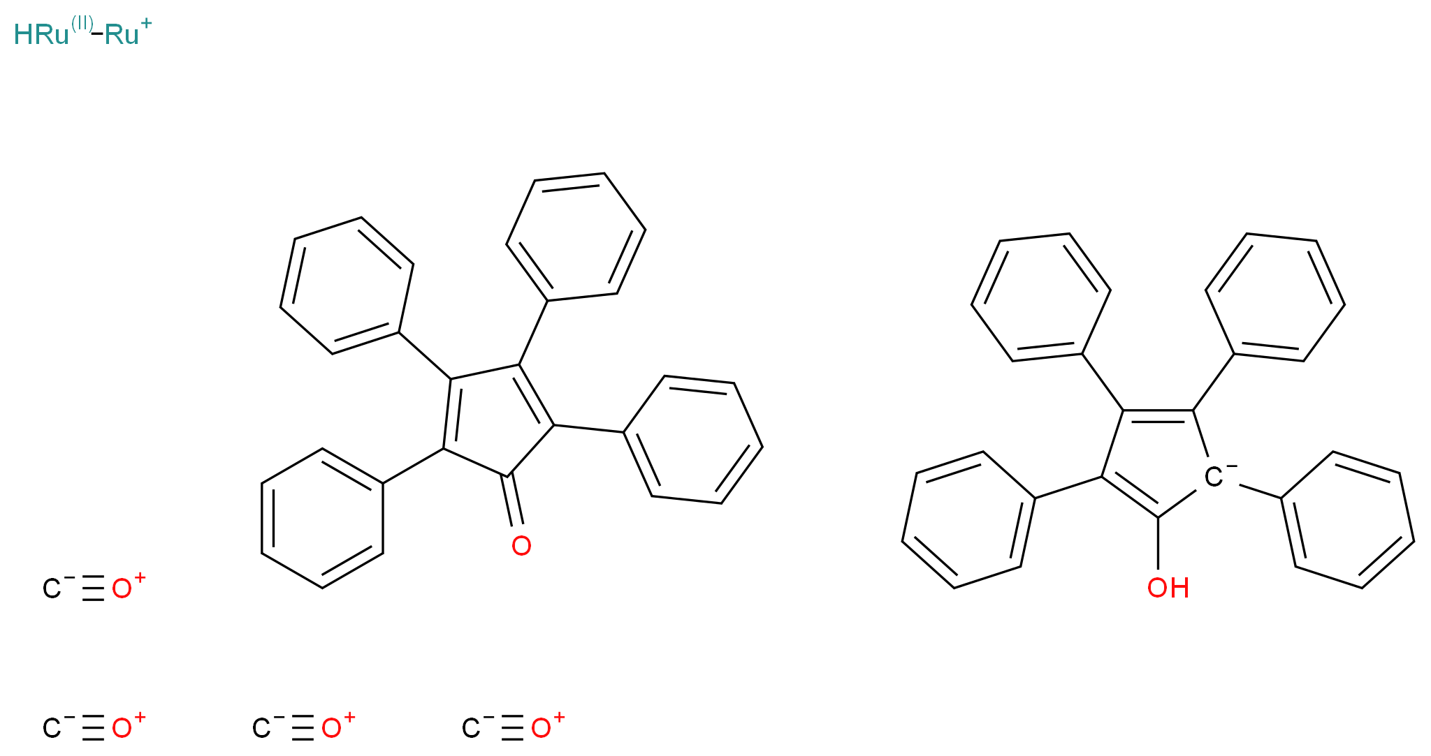 2-hydroxy-1,3,4,5-tetraphenylcyclopenta-2,4-dien-1-ide; dirutheniumylium; tetrakis(methanidylidyneoxidanium); tetraphenylcyclopenta-2,4-dien-1-one_分子结构_CAS_104439-77-2