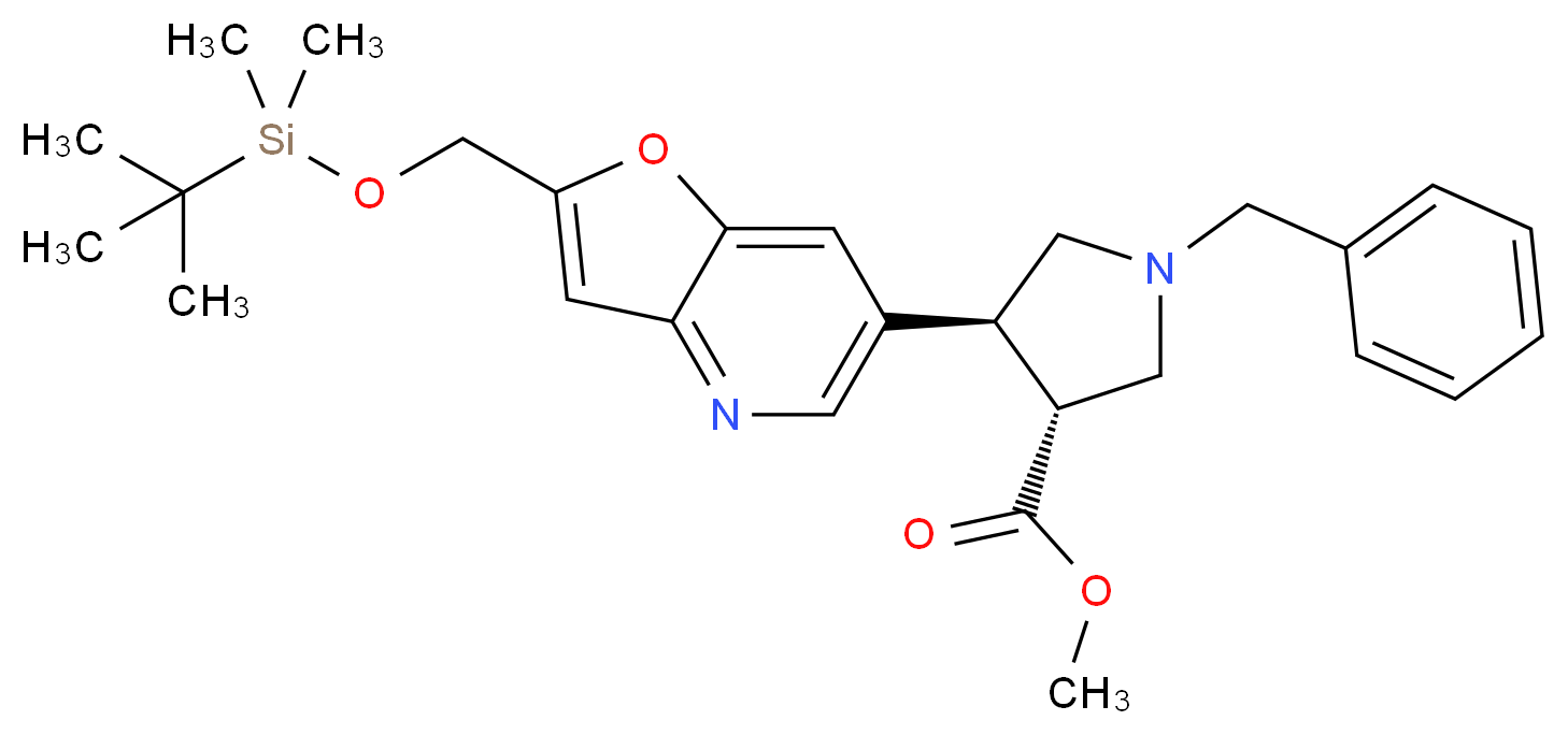 (trans-racemic)-Methyl 1-benzyl-4-(2-((tert-butyl-dimethylsilyloxy)methyl)furo[3,2-b]pyridin-6-yl)pyridine_分子结构_CAS_)