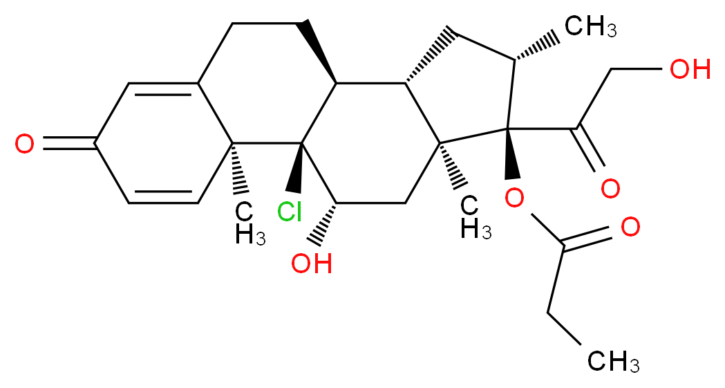 (1R,2S,10S,11S,13S,14R,15S,17S)-1-chloro-17-hydroxy-14-(2-hydroxyacetyl)-2,13,15-trimethyl-5-oxotetracyclo[8.7.0.0<sup>2</sup>,<sup>7</sup>.0<sup>1</sup><sup>1</sup>,<sup>1</sup><sup>5</sup>]heptadeca-3,6-dien-14-yl propanoate_分子结构_CAS_5534-18-9