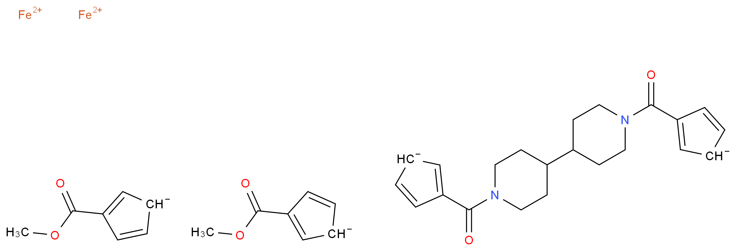 bis(λ<sup>2</sup>-iron(2+) ion) bis(3-[methoxy(oxo)methane]cyclopenta-2,4-dien-1-ide) 3-{4-[1-(cyclopenta-1,4-dien-3-ide-1-carbonyl)piperidin-4-yl]piperidine-1-carbonyl}cyclopenta-2,4-dien-1-ide_分子结构_CAS_130882-76-7