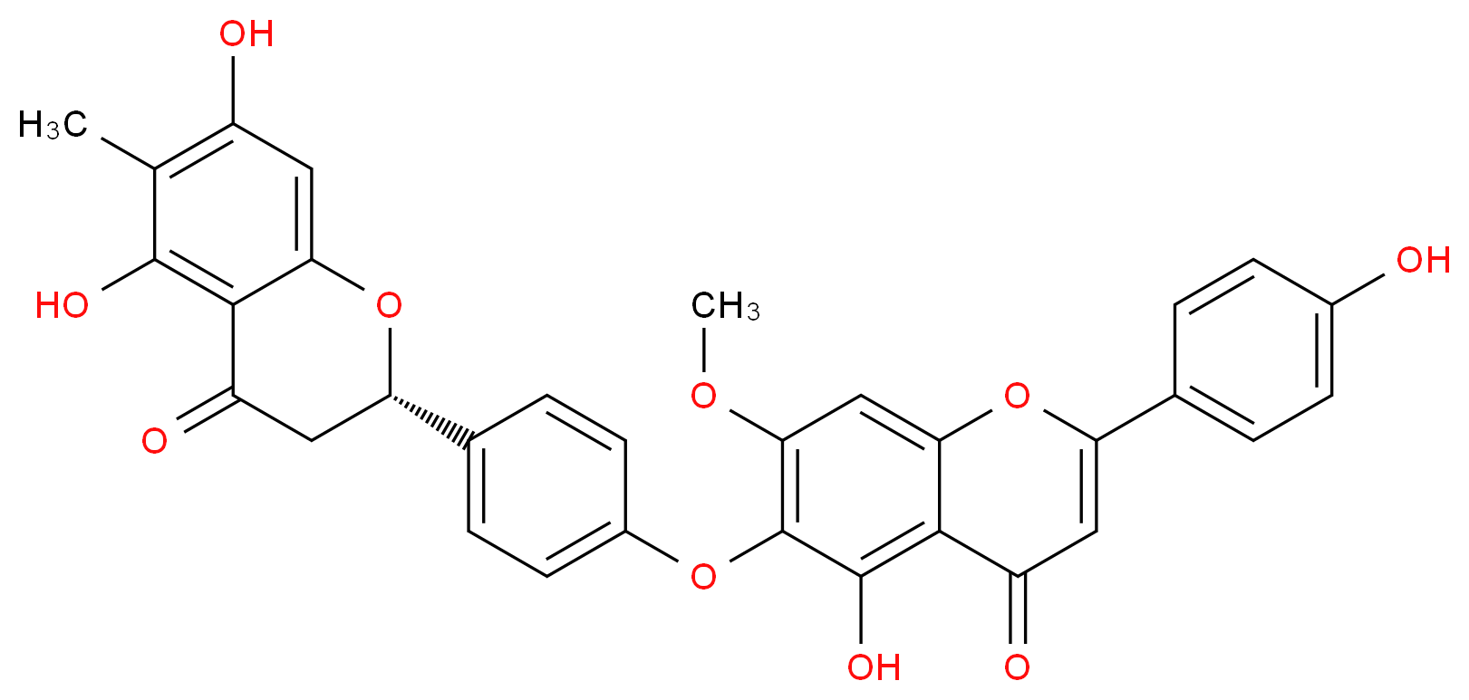 6-{4-[(2S)-5,7-dihydroxy-6-methyl-4-oxo-3,4-dihydro-2H-1-benzopyran-2-yl]phenoxy}-5-hydroxy-2-(4-hydroxyphenyl)-7-methoxy-4H-chromen-4-one_分子结构_CAS_509077-91-2