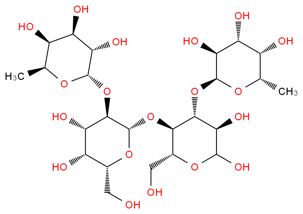 (2S,3S,4R,5S,6S)-2-{[(2S,3R,4S,5R,6R)-2-{[(2R,3R,4R,5R)-5,6-dihydroxy-2-(hydroxymethyl)-4-{[(2S,3S,4R,5S,6S)-3,4,5-trihydroxy-6-methyloxan-2-yl]oxy}oxan-3-yl]oxy}-4,5-dihydroxy-6-(hydroxymethyl)oxan-3-yl]oxy}-6-methyloxane-3,4,5-triol_分子结构_CAS_20768-11-0