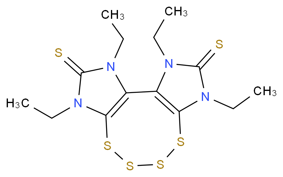 tetraethyl-7,8,9,10-tetrathia-3,5,12,14-tetraazatricyclo[9.3.0.0<sup>2</sup>,<sup>6</sup>]tetradeca-1(11),2(6)-diene-4,13-dithione_分子结构_CAS_120097-53-2