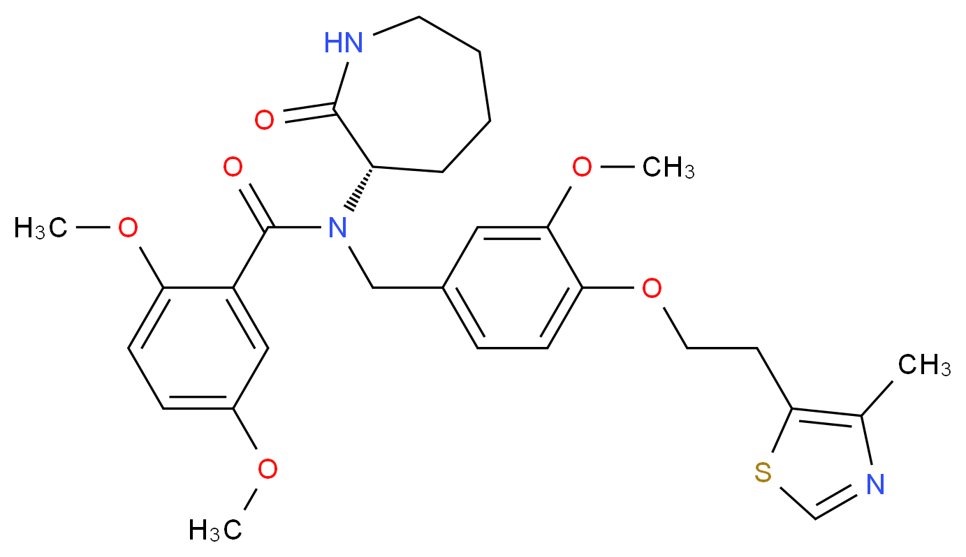 2,5-dimethoxy-N-{3-methoxy-4-[2-(4-methyl-1,3-thiazol-5-yl)ethoxy]benzyl}-N-[(3S)-2-oxo-3-azepanyl]benzamide_分子结构_CAS_)