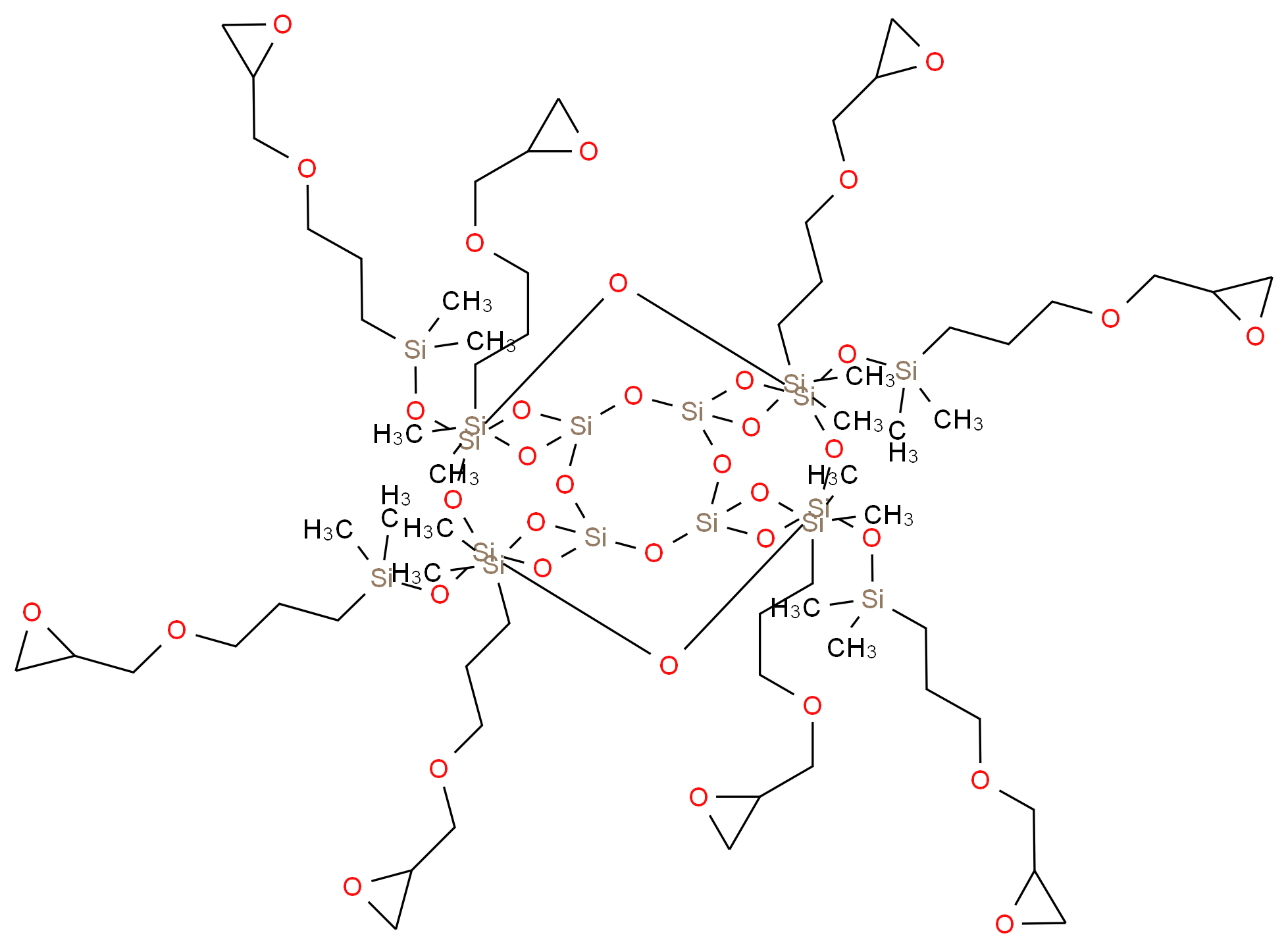 octakis({dimethyl[3-(oxiran-2-ylmethoxy)propyl]silyl}oxy)pentacyclo[9.5.1.1<sup>3</sup>,<sup>9</sup>.1<sup>5</sup>,<sup>1</sup><sup>5</sup>.1<sup>7</sup>,<sup>1</sup><sup>3</sup>]octasiloxane_分子结构_CAS_136864-48-7