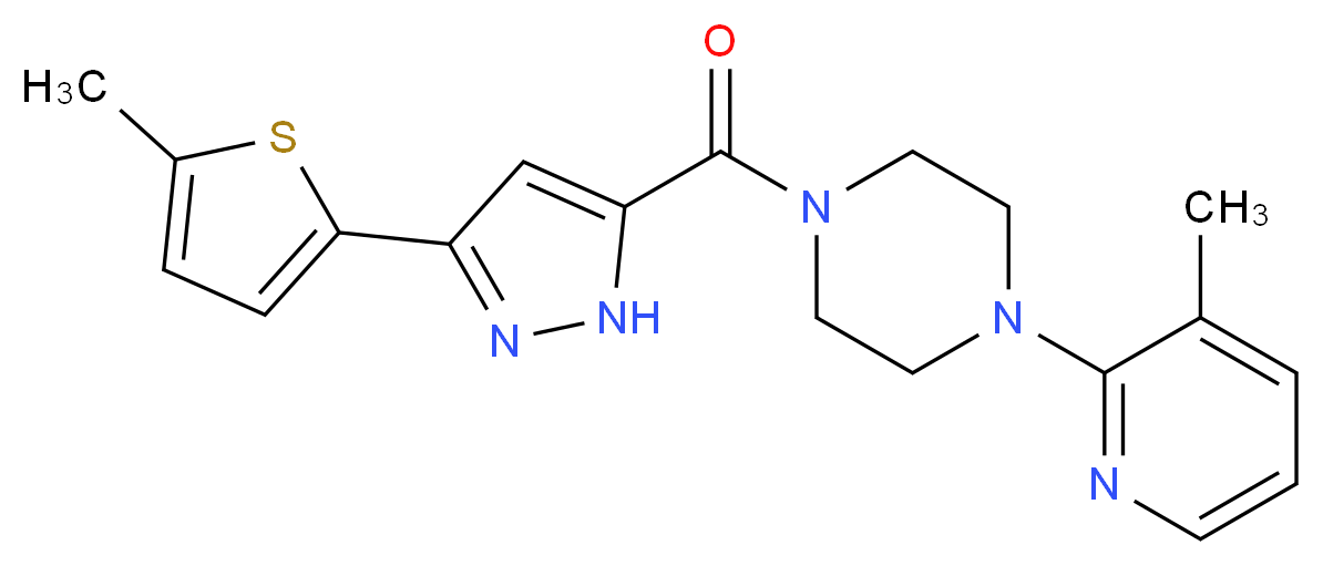 1-(3-methyl-2-pyridinyl)-4-{[3-(5-methyl-2-thienyl)-1H-pyrazol-5-yl]carbonyl}piperazine_分子结构_CAS_)