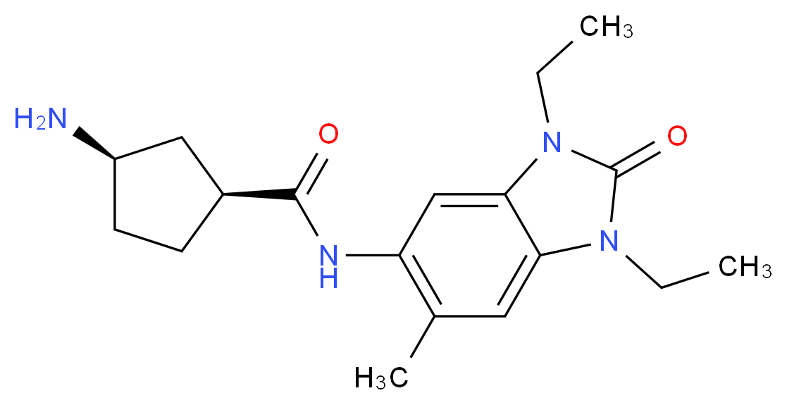 (1S*,3R*)-3-amino-N-(1,3-diethyl-6-methyl-2-oxo-2,3-dihydro-1H-benzimidazol-5-yl)cyclopentanecarboxamide_分子结构_CAS_)