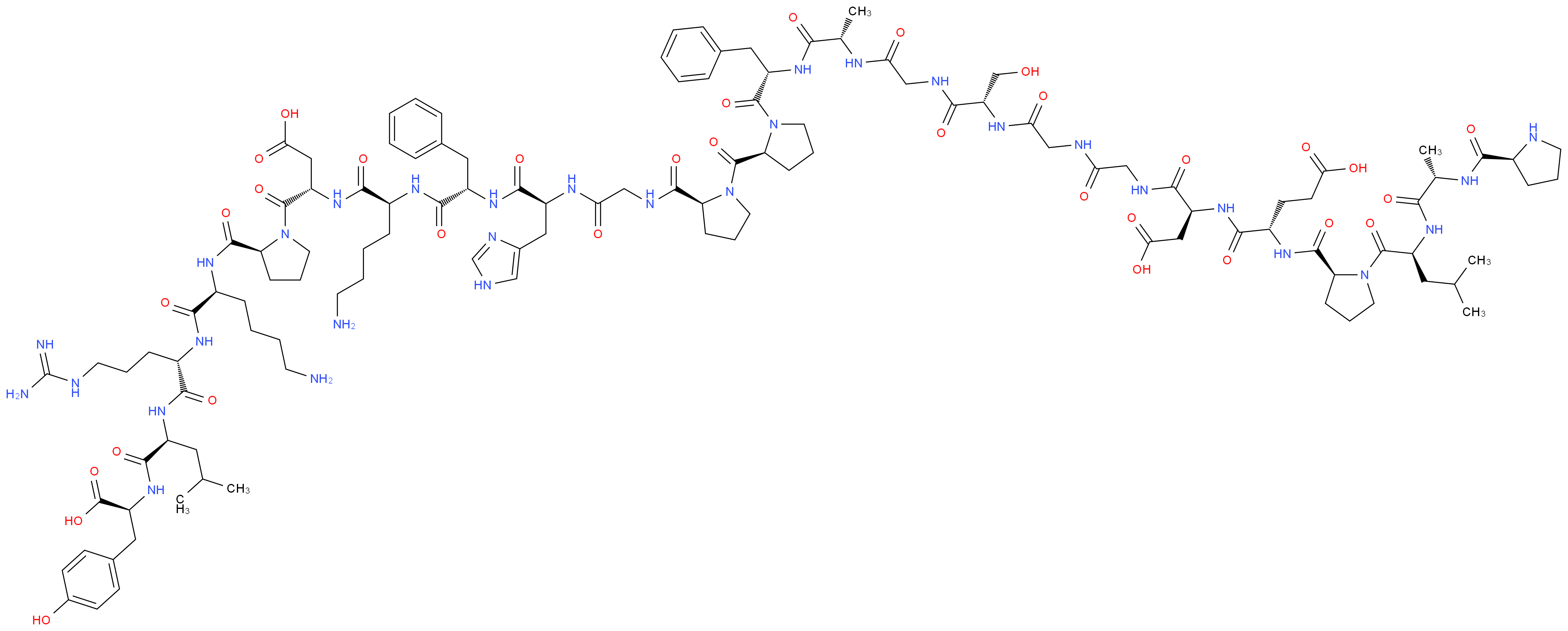 (4S)-4-{[(1S)-1-({[({[(1S)-1-[({[(1S)-1-{[(2S)-1-[(2S)-2-[(2S)-2-[({[(1S)-1-{[(1S)-1-{[(1S)-5-amino-1-{[(2S)-1-[(2S)-2-{[(1S)-5-amino-1-{[(1S)-4-carbamimidamido-1-{[(1S)-1-{[(1S)-1-carboxy-2-(4-hydroxyphenyl)ethyl]carbamoyl}-3-methylbutyl]carbamoyl}butyl]carbamoyl}pentyl]carbamoyl}pyrrolidin-1-yl]-3-carboxy-1-oxopropan-2-yl]carbamoyl}pentyl]carbamoyl}-2-phenylethyl]carbamoyl}-2-(1H-imidazol-4-yl)ethyl]carbamoyl}methyl)carbamoyl]pyrrolidine-1-carbonyl]pyrrolidin-1-yl]-1-oxo-3-phenylpropan-2-yl]carbamoyl}ethyl]carbamoyl}methyl)carbamoyl]-2-hydroxyethyl]carbamoyl}methyl)carbamoyl]methyl}carbamoyl)-2-carboxyethyl]carbamoyl}-4-{[(2S)-1-[(2S)-4-methyl-2-[(2S)-2-[(2S)-pyrrolidin-2-ylformamido]propanamido]pentanoyl]pyrrolidin-2-yl]formamido}butanoic acid_分子结构_CAS_62031-54-3