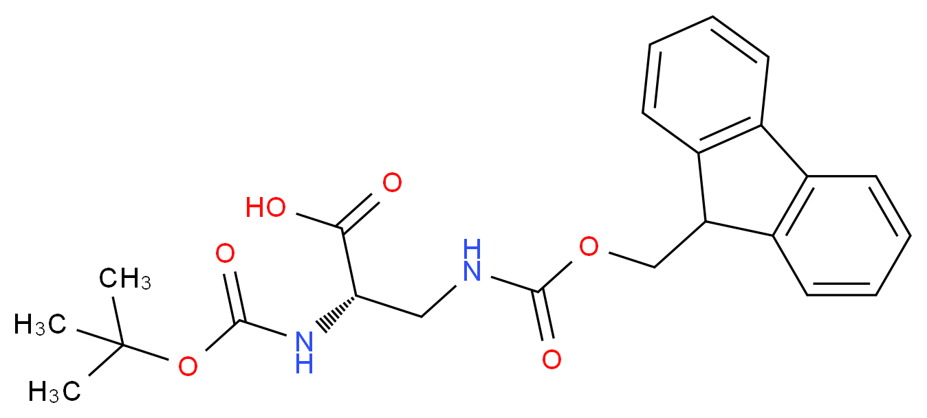 (2S)-2-{[(tert-butoxy)carbonyl]amino}-3-{[(9H-fluoren-9-ylmethoxy)carbonyl]amino}propanoic acid_分子结构_CAS_122235-70-5