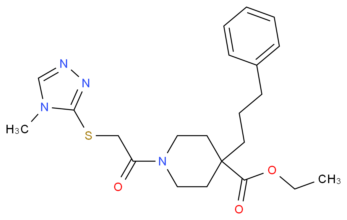 ethyl 1-{[(4-methyl-4H-1,2,4-triazol-3-yl)thio]acetyl}-4-(3-phenylpropyl)-4-piperidinecarboxylate_分子结构_CAS_)