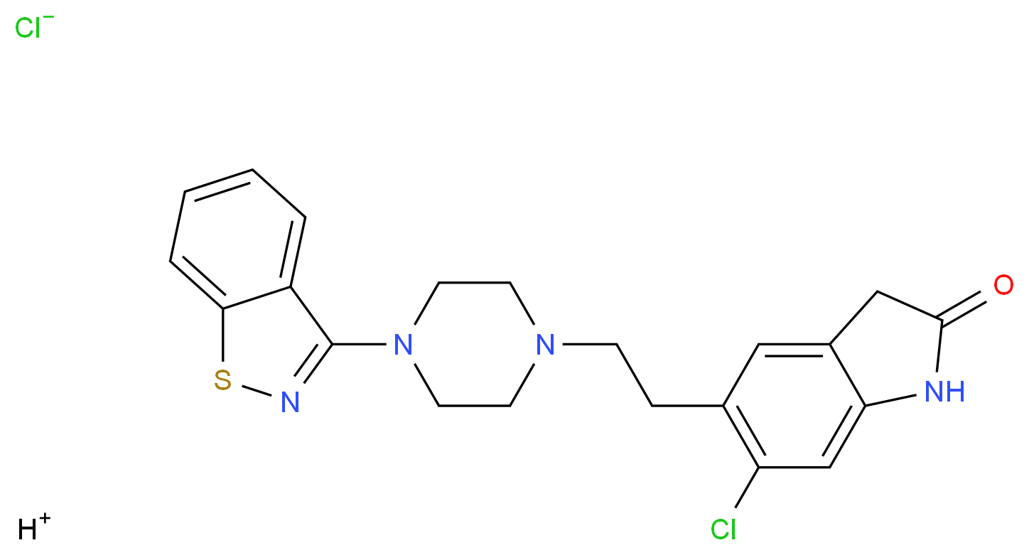 hydrogen 5-{2-[4-(1,2-benzothiazol-3-yl)piperazin-1-yl]ethyl}-6-chloro-2,3-dihydro-1H-indol-2-one chloride_分子结构_CAS_122883-93-6