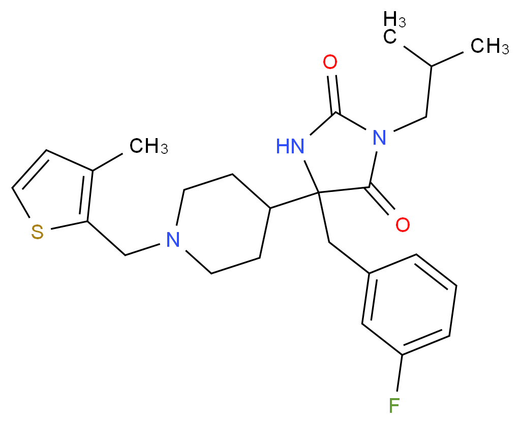 5-(3-fluorobenzyl)-3-isobutyl-5-{1-[(3-methyl-2-thienyl)methyl]-4-piperidinyl}-2,4-imidazolidinedione_分子结构_CAS_)