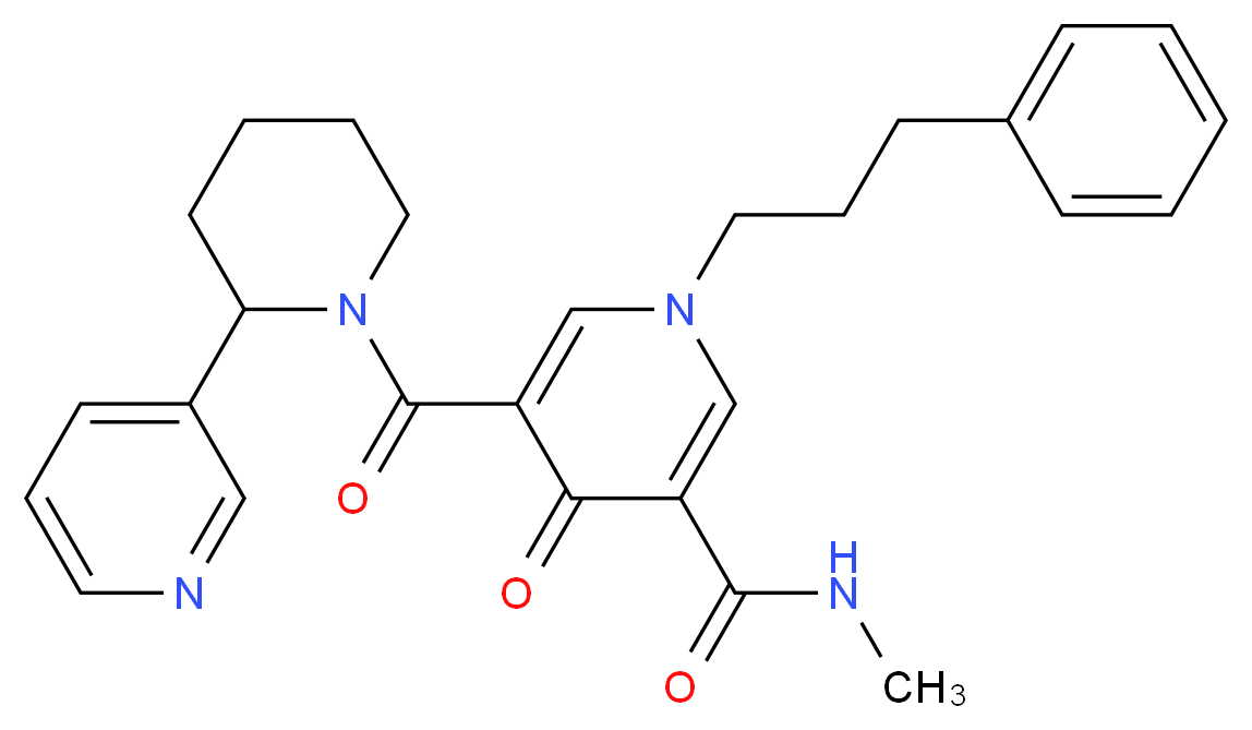 N-methyl-4-oxo-1-(3-phenylpropyl)-5-{[2-(3-pyridinyl)-1-piperidinyl]carbonyl}-1,4-dihydro-3-pyridinecarboxamide_分子结构_CAS_)