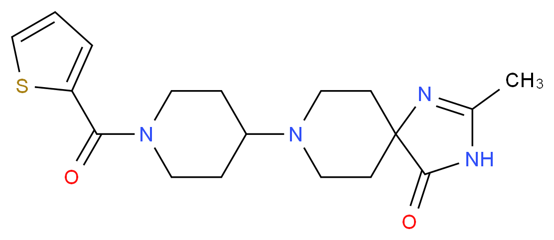 2-methyl-8-[1-(2-thienylcarbonyl)piperidin-4-yl]-1,3,8-triazaspiro[4.5]dec-1-en-4-one_分子结构_CAS_)
