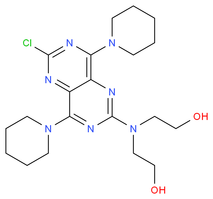 2-{[6-chloro-4,8-bis(piperidin-1-yl)pyrimido[5,4-d][1,3]diazin-2-yl](2-hydroxyethyl)amino}ethan-1-ol_分子结构_CAS_54093-92-4