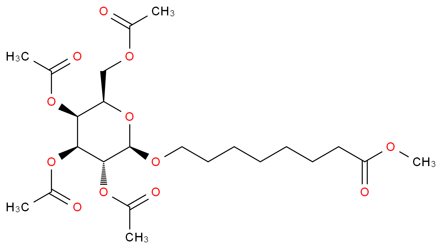 methyl 8-{[(2R,3R,4S,5S,6R)-3,4,5-tris(acetyloxy)-6-[(acetyloxy)methyl]oxan-2-yl]oxy}octanoate_分子结构_CAS_93619-78-4