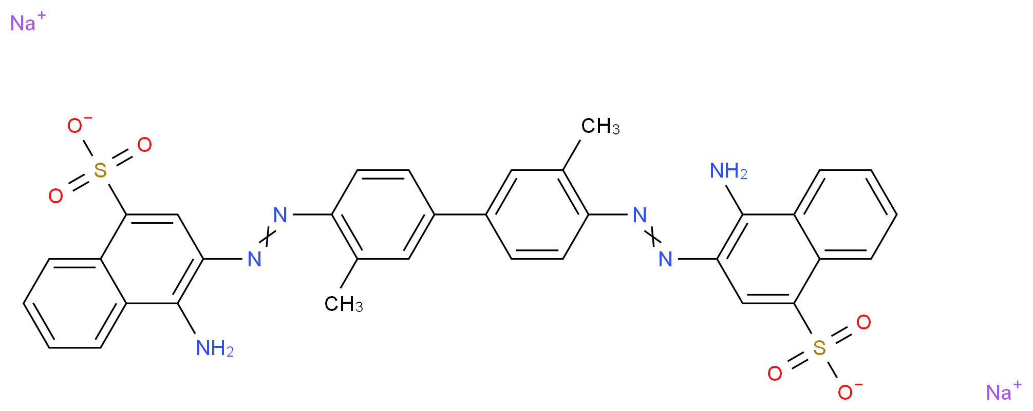 disodium 4-amino-3-[2-(4-{4-[2-(1-amino-4-sulfonatonaphthalen-2-yl)diazen-1-yl]-3-methylphenyl}-2-methylphenyl)diazen-1-yl]naphthalene-1-sulfonate_分子结构_CAS_992-59-6