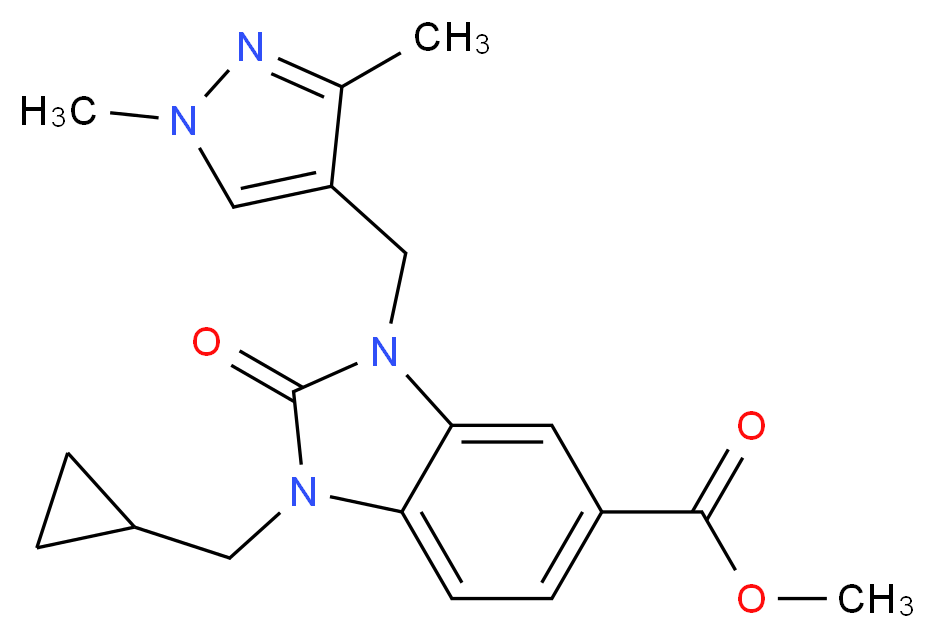 methyl 1-(cyclopropylmethyl)-3-[(1,3-dimethyl-1H-pyrazol-4-yl)methyl]-2-oxo-2,3-dihydro-1H-benzimidazole-5-carboxylate_分子结构_CAS_)