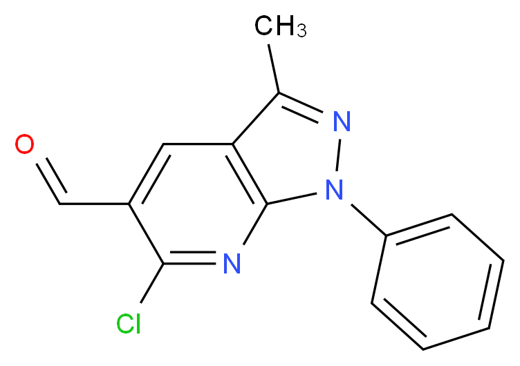 6-chloro-3-methyl-1-phenyl-1H-pyrazolo[3,4-b]pyridine-5-carbaldehyde_分子结构_CAS_81933-75-7