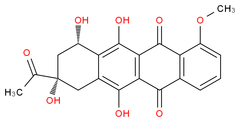 (8S,10S)-8-acetyl-6,8,10,11-tetrahydroxy-1-methoxy-5,7,8,9,10,12-hexahydrotetracene-5,12-dione_分子结构_CAS_21794-55-8