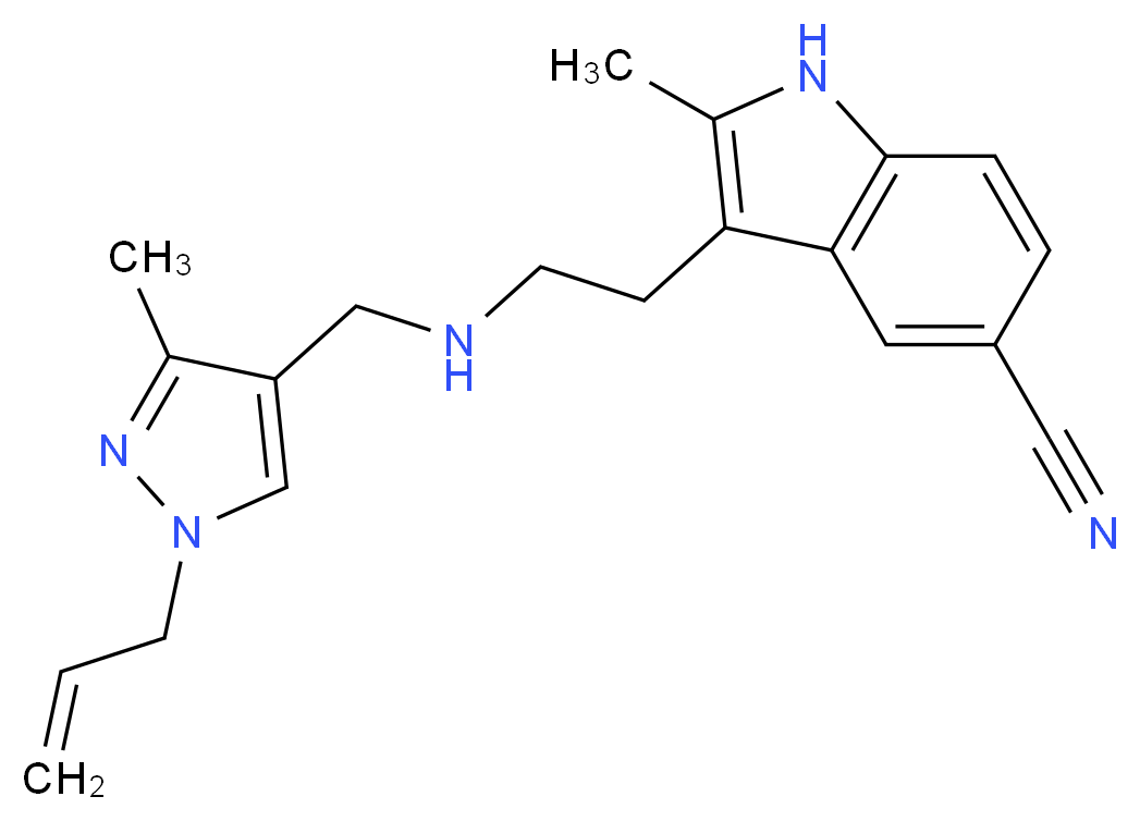 3-(2-{[(1-allyl-3-methyl-1H-pyrazol-4-yl)methyl]amino}ethyl)-2-methyl-1H-indole-5-carbonitrile_分子结构_CAS_)