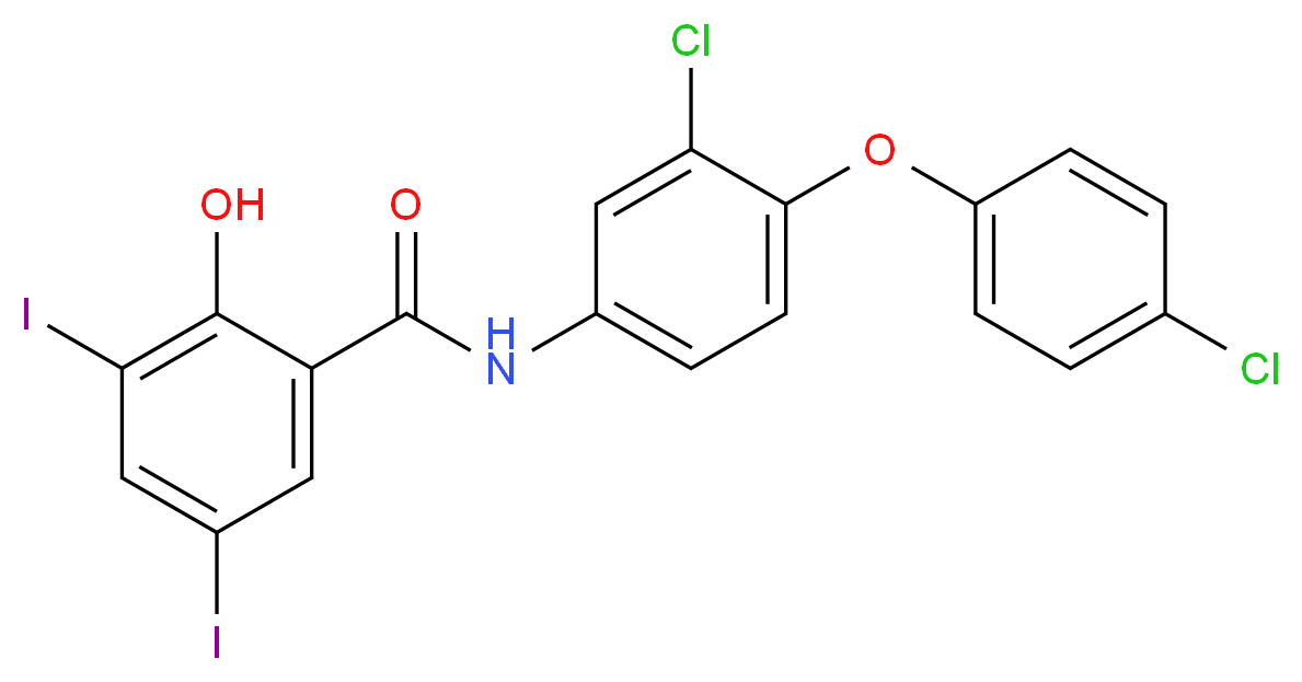 N-[3-chloro-4-(4-chlorophenoxy)phenyl]-2-hydroxy-3,5-diiodobenzamide_分子结构_CAS_22662-39-1