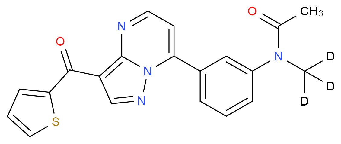 N-(<sup>2</sup>H<sub>3</sub>)methyl-N-{3-[3-(thiophene-2-carbonyl)pyrazolo[1,5-a]pyrimidin-7-yl]phenyl}acetamide_分子结构_CAS_1001083-37-9