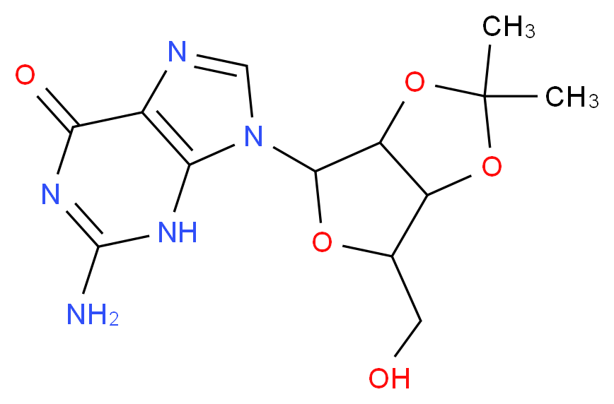 2-amino-9-[6-(hydroxymethyl)-2,2-dimethyl-tetrahydro-2H-furo[3,4-d][1,3]dioxol-4-yl]-6,9-dihydro-3H-purin-6-one_分子结构_CAS_362-76-5