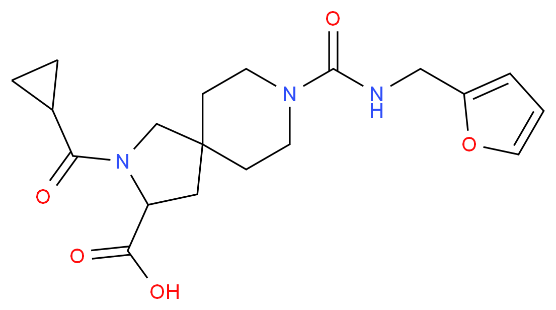 2-(cyclopropylcarbonyl)-8-{[(2-furylmethyl)amino]carbonyl}-2,8-diazaspiro[4.5]decane-3-carboxylic acid_分子结构_CAS_)