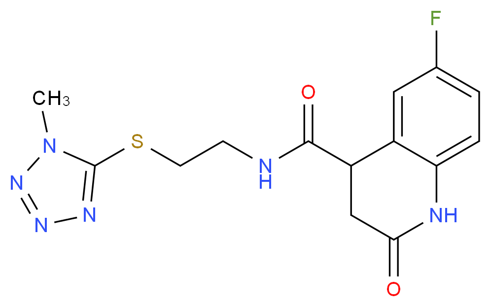 6-fluoro-N-{2-[(1-methyl-1H-tetrazol-5-yl)thio]ethyl}-2-oxo-1,2,3,4-tetrahydro-4-quinolinecarboxamide_分子结构_CAS_)