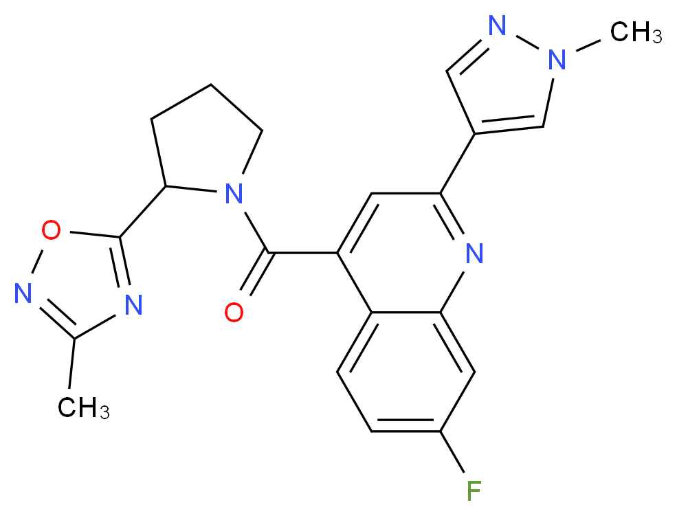 7-fluoro-4-{[2-(3-methyl-1,2,4-oxadiazol-5-yl)pyrrolidin-1-yl]carbonyl}-2-(1-methyl-1H-pyrazol-4-yl)quinoline_分子结构_CAS_)
