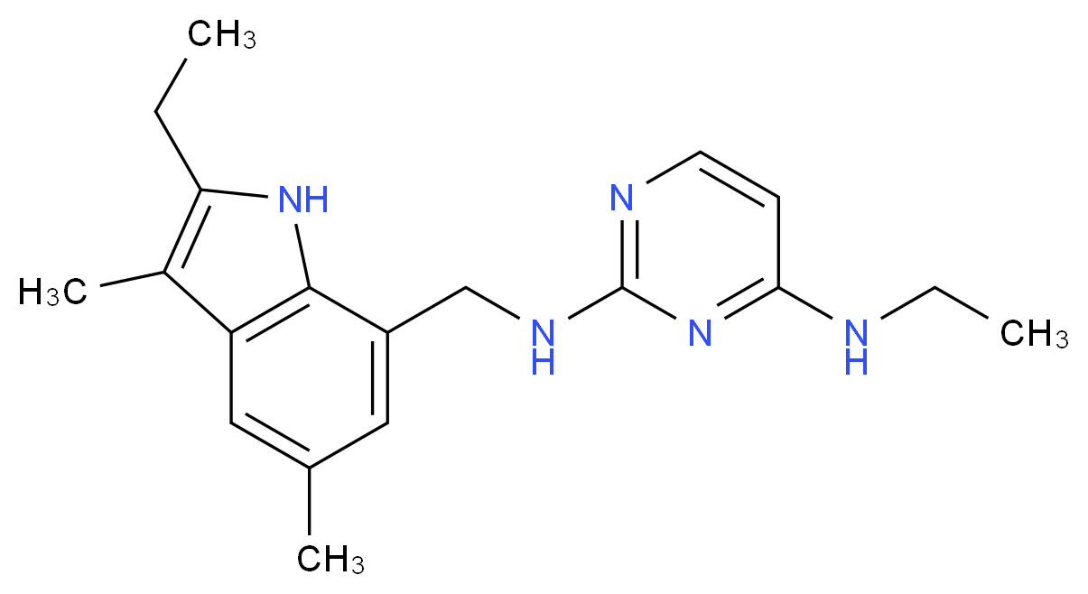 N~4~-ethyl-N~2~-[(2-ethyl-3,5-dimethyl-1H-indol-7-yl)methyl]pyrimidine-2,4-diamine_分子结构_CAS_)