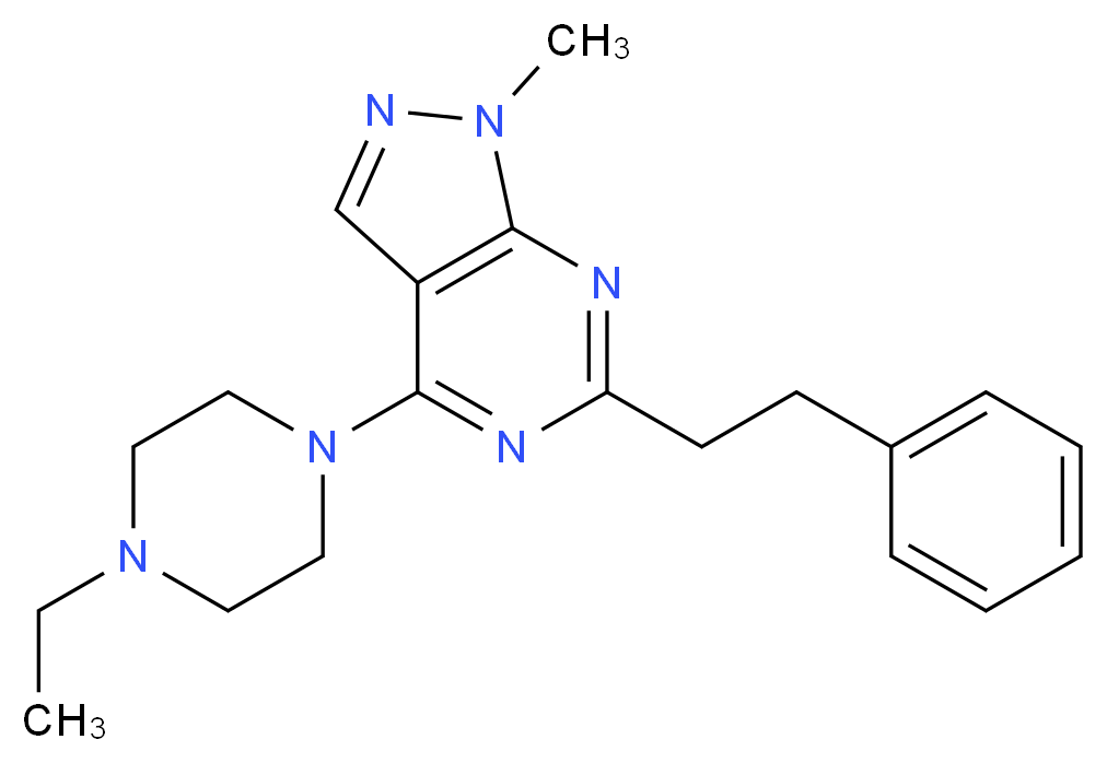 4-(4-ethyl-1-piperazinyl)-1-methyl-6-(2-phenylethyl)-1H-pyrazolo[3,4-d]pyrimidine_分子结构_CAS_)