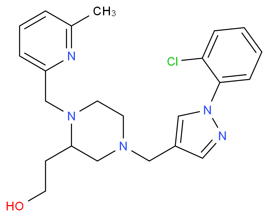 2-{4-{[1-(2-chlorophenyl)-1H-pyrazol-4-yl]methyl}-1-[(6-methyl-2-pyridinyl)methyl]-2-piperazinyl}ethanol_分子结构_CAS_)
