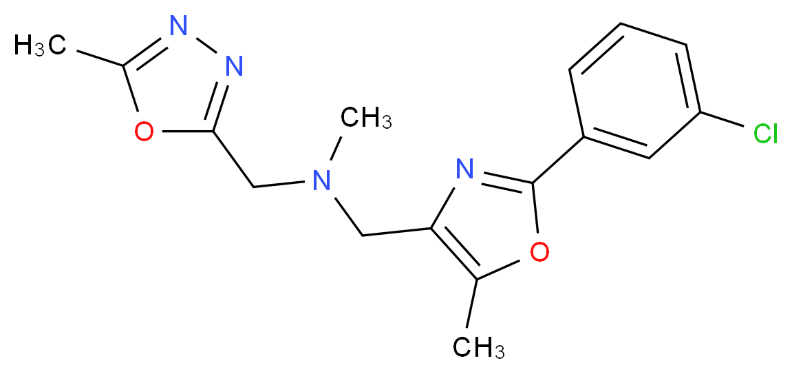 1-[2-(3-chlorophenyl)-5-methyl-1,3-oxazol-4-yl]-N-methyl-N-[(5-methyl-1,3,4-oxadiazol-2-yl)methyl]methanamine_分子结构_CAS_)