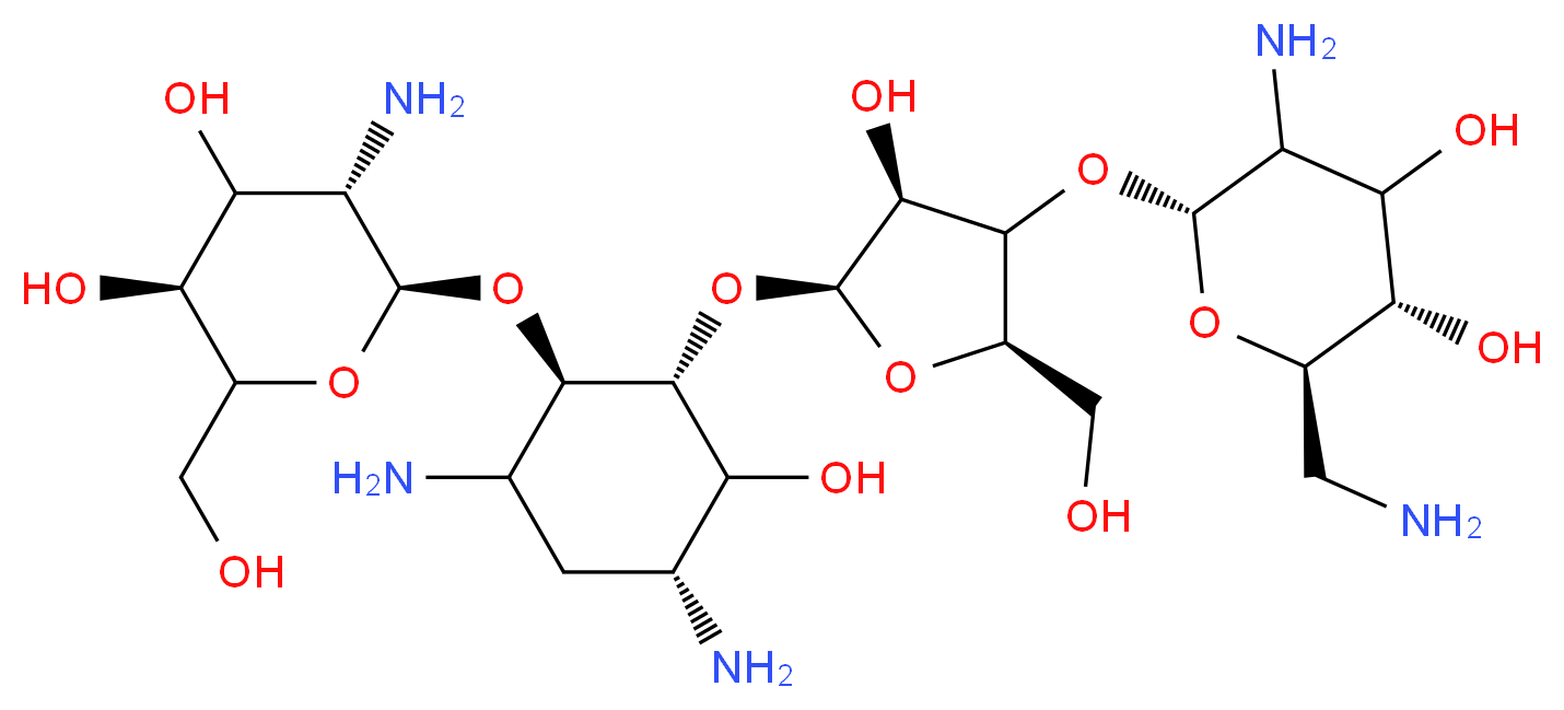 (2R,3S,6R)-5-amino-2-(aminomethyl)-6-{[(2R,4S,5S)-5-{[(1R,2R,5R)-3,5-diamino-2-{[(2S,3S,5S)-3-amino-4,5-dihydroxy-6-(hydroxymethyl)oxan-2-yl]oxy}-6-hydroxycyclohexyl]oxy}-4-hydroxy-2-(hydroxymethyl)oxolan-3-yl]oxy}oxane-3,4-diol_分子结构_CAS_1263-89-4