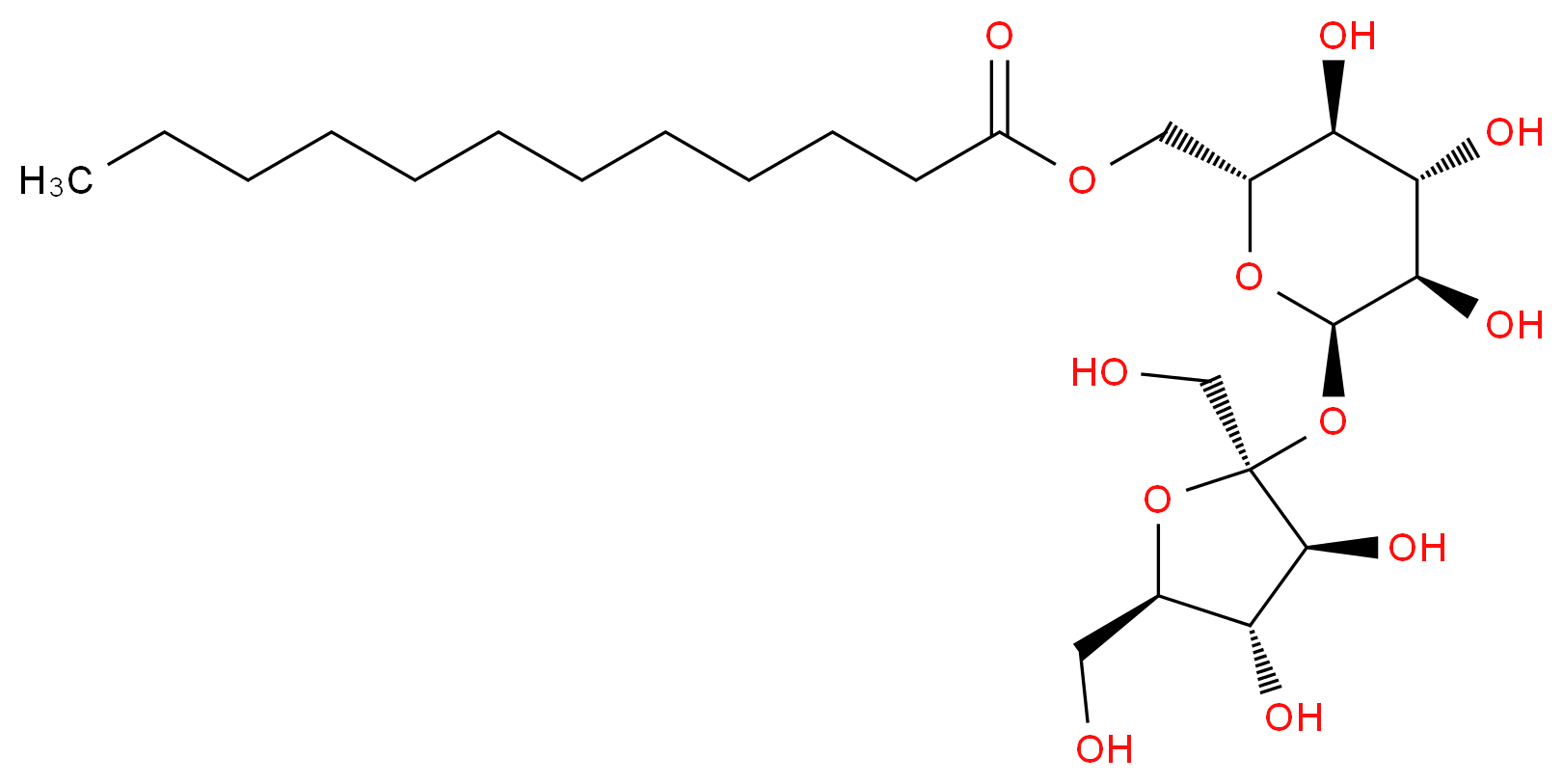 [(2R,3S,4S,5R,6R)-6-{[(2S,3S,4S,5R)-3,4-dihydroxy-2,5-bis(hydroxymethyl)oxolan-2-yl]oxy}-3,4,5-trihydroxyoxan-2-yl]methyl dodecanoate_分子结构_CAS_25339-99-5