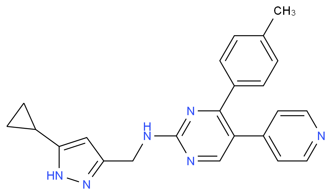 N-[(5-cyclopropyl-1H-pyrazol-3-yl)methyl]-4-(4-methylphenyl)-5-pyridin-4-ylpyrimidin-2-amine_分子结构_CAS_)