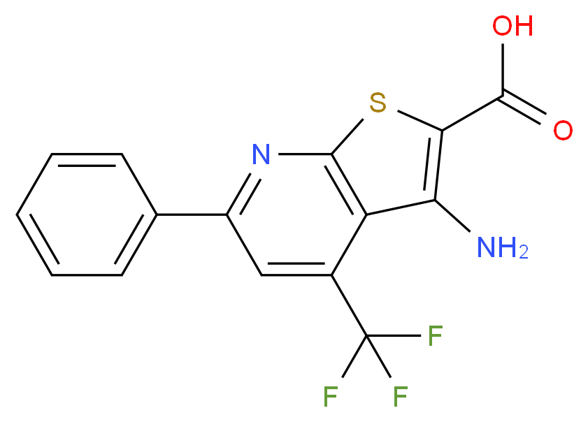 3-amino-6-phenyl-4-(trifluoromethyl)thieno[2,3-b]pyridine-2-carboxylic acid_分子结构_CAS_104960-56-7)