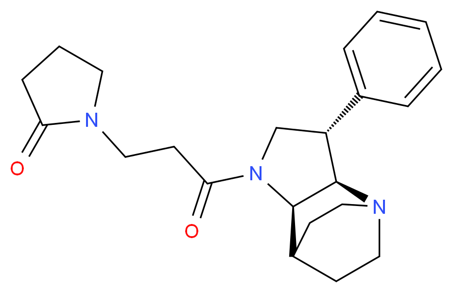 1-{3-oxo-3-[(2R*,3S*,6R*)-3-phenyl-1,5-diazatricyclo[5.2.2.0~2,6~]undec-5-yl]propyl}-2-pyrrolidinone_分子结构_CAS_)
