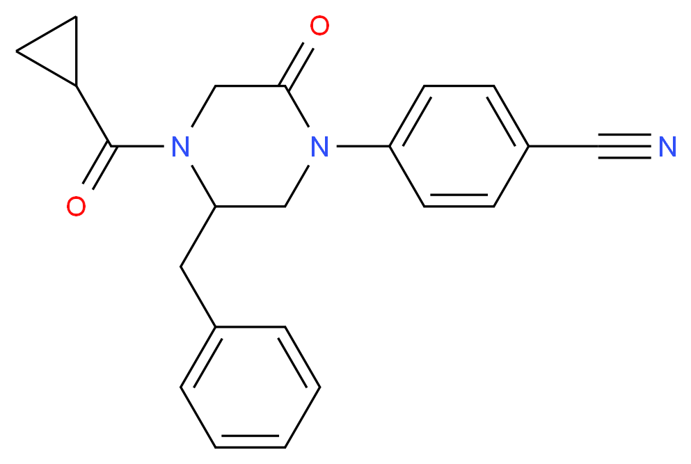 4-[5-benzyl-4-(cyclopropylcarbonyl)-2-oxo-1-piperazinyl]benzonitrile_分子结构_CAS_)