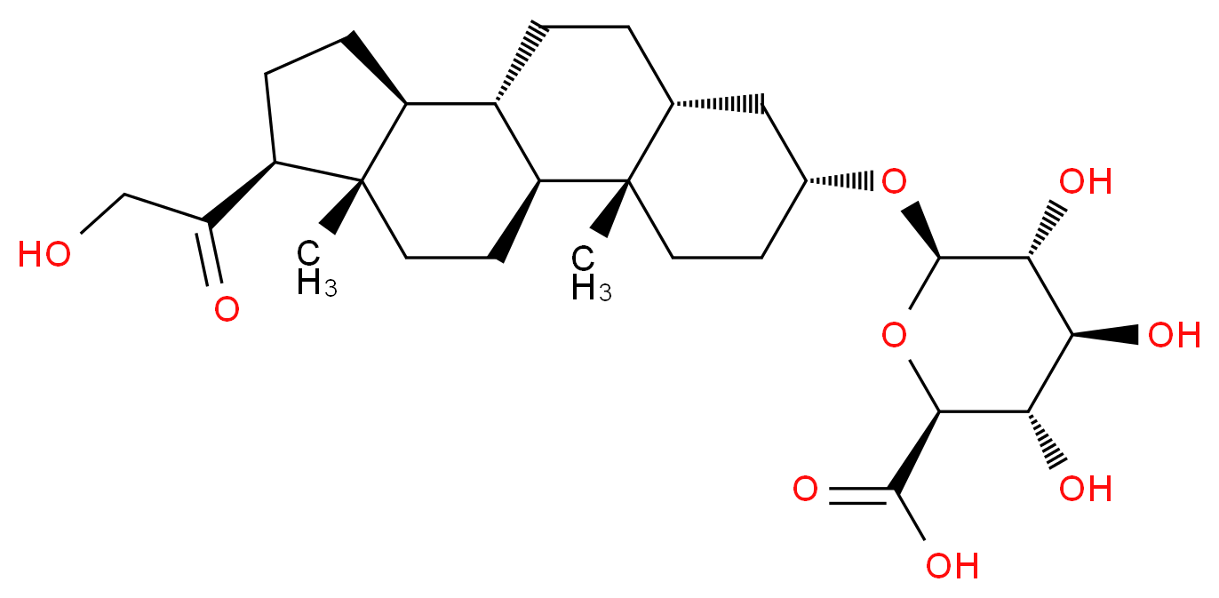 (2S,3S,4S,5R,6R)-3,4,5-trihydroxy-6-{[(1S,2S,5R,7R,10R,11S,14S,15S)-14-(2-hydroxyacetyl)-2,15-dimethyltetracyclo[8.7.0.0<sup>2</sup>,<sup>7</sup>.0<sup>1</sup><sup>1</sup>,<sup>1</sup><sup>5</sup>]heptadecan-5-yl]oxy}oxane-2-carboxylic acid_分子结构_CAS_56162-36-8